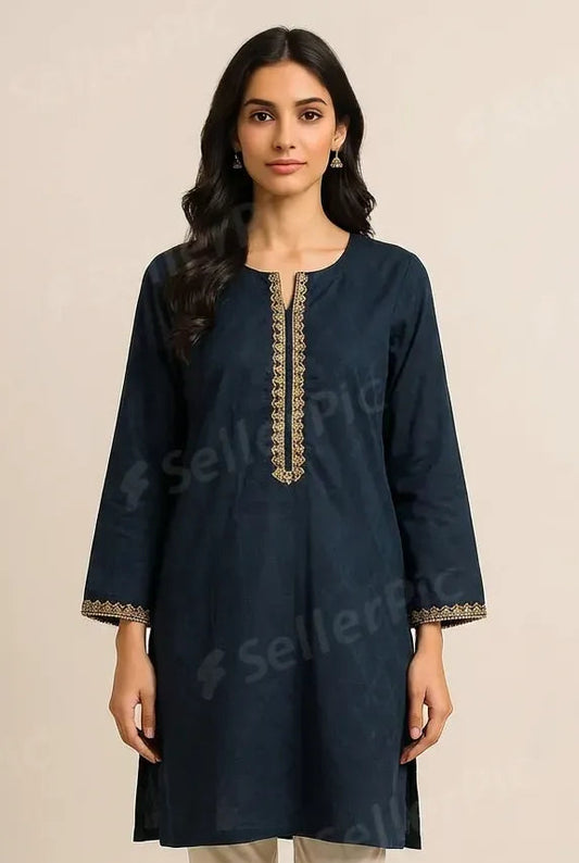 New Navy Pakistani/Indian Printed Shalwar Kameez 3 Piece JJ Brand Winter Season