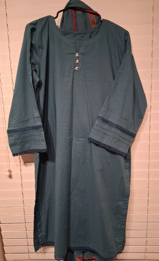 New Women Teal Blue Pakistani Shalwar Kameez Large JJ Brand Winters Season