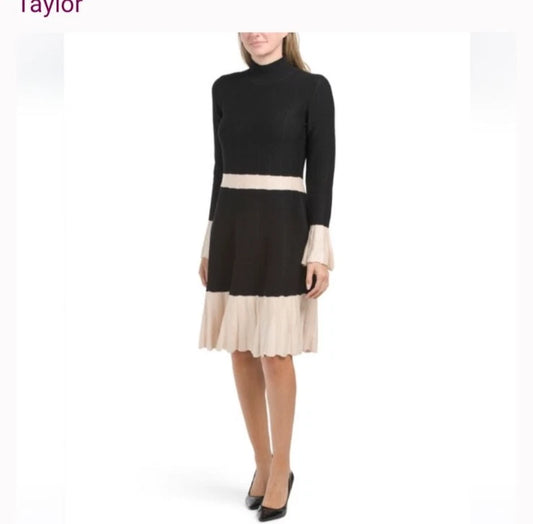 New TAYLOR Mock Neck Color Block Sweater Dress Women XL Winter Stylish Elegant