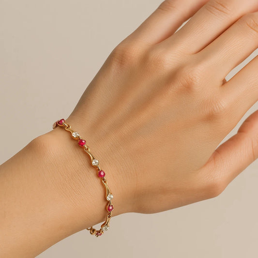 New Cubic Zircona Red and Silver Bracelet for Women Size 8.5 in