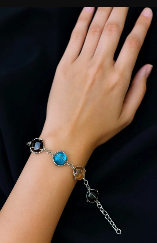 Share Women Silver Plated Large Multicolor Stone New Bracelet