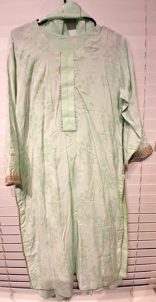 New JJ Pakistani/Indian Women Large Embroided Shalwar Kameez Stitched 3 Piece