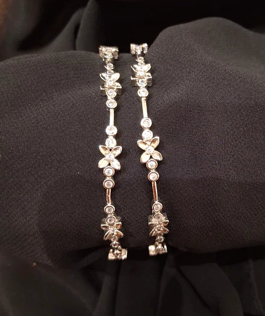 Pair of Cubic Silver Plated A Flower Bangles Women Fashion Jewelry 2.8 Size