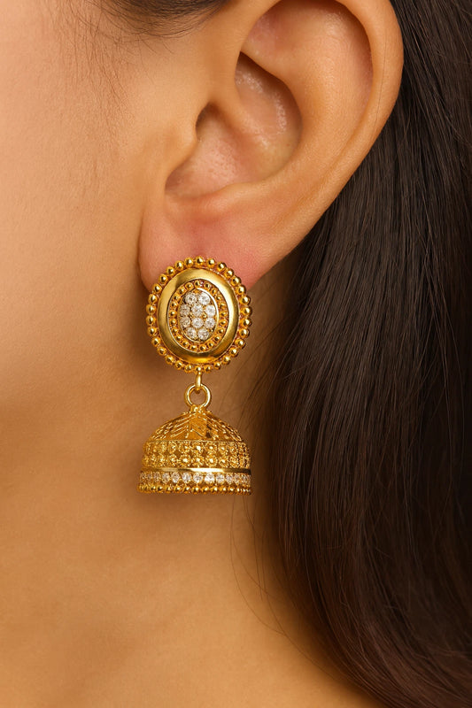 New Golden Women Indian Desi Style Jhumkas Earrings with Silver Stones Classic