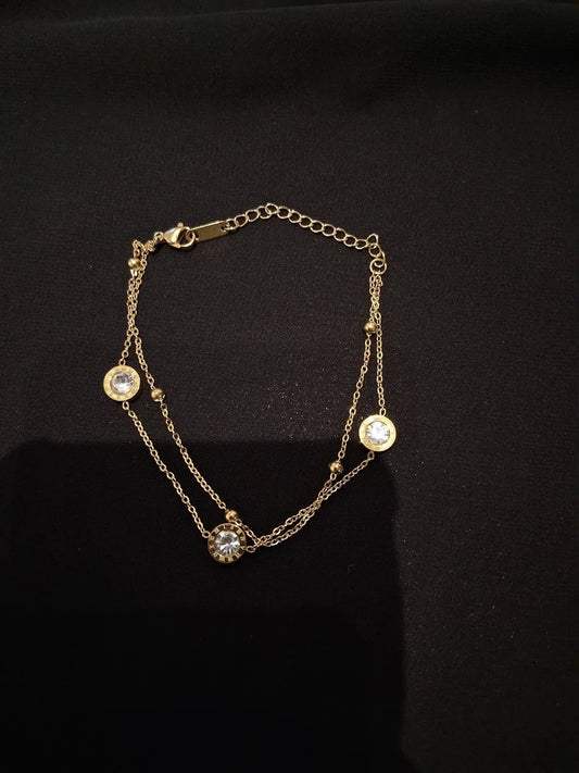 New Women Double Golden Plated Bracelet with Beads Stainless Steel Stylish