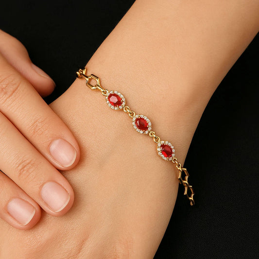 Gold Bracelet Multiple Gem Red Stone Bracelet for Women Fashion Jewelry