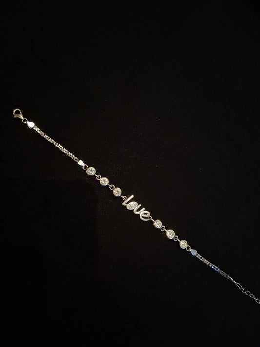 S925 Silver Plated Love Bracelet With White Stones Elegant Simple and Stylish