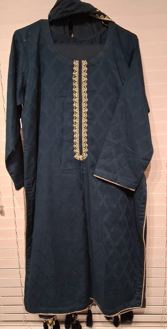 New Navy Pakistani/Indian Printed Shalwar Kameez 3 Piece JJ Brand Winter Season