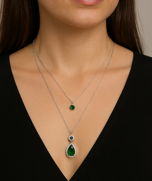 Double Necklace Pendant Silver Plated Stainless Steel Chain Woman Jewelry