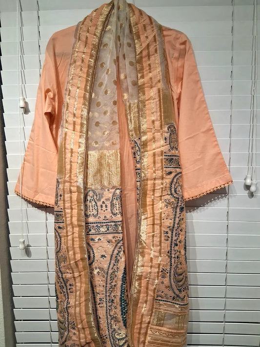 New Pakistani Shalwar Kameez Stitched Embroided Red 3 Piece Large Size